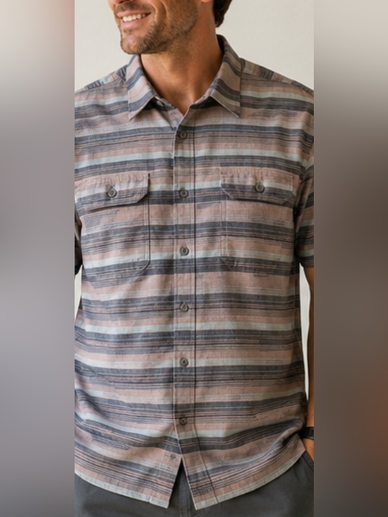 Swiss Tech Other - Swiss Tech Men’s XL Short Sleeve Button Down Shirt Striped Stretch 2 Pocket